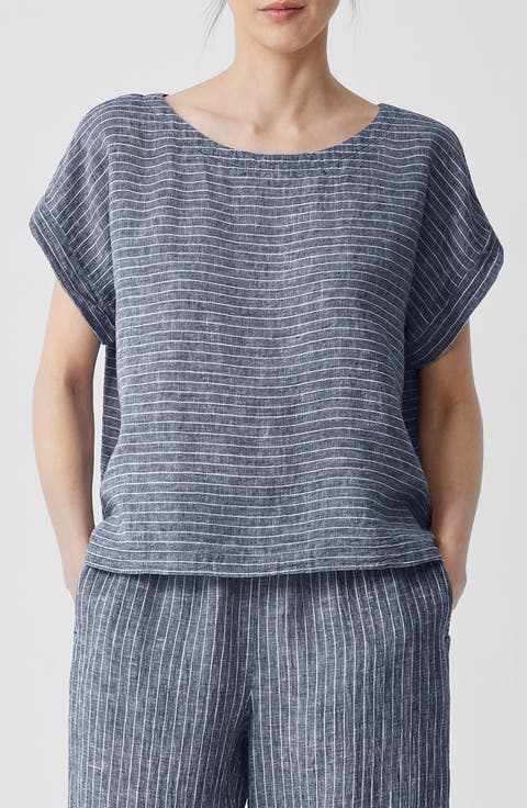 Stripe Ballet Neck Organic Linen Top
