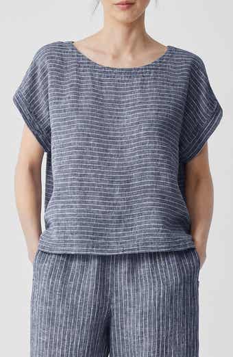Eileen Fisher Stripe Ballet Neck Organic Linen Top