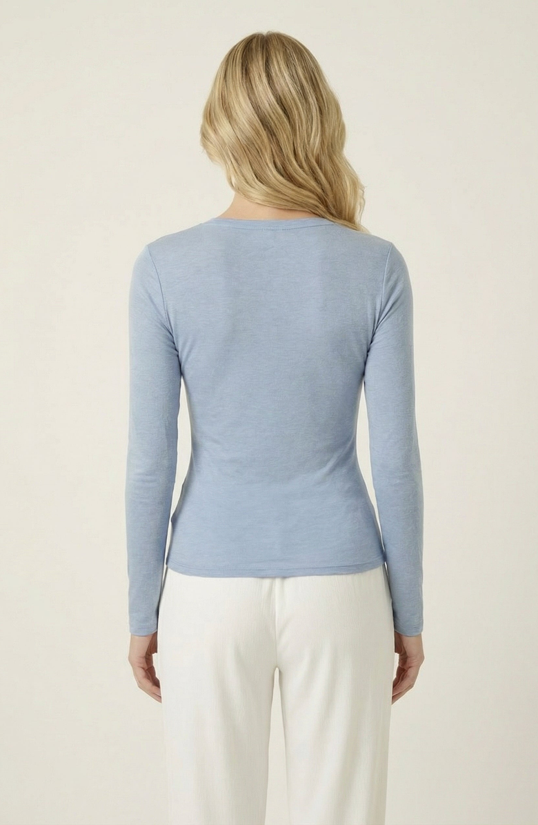 Modenaire Long Sleeve Front Tie Henley Top, Alternate, color, Heathered Light Blue