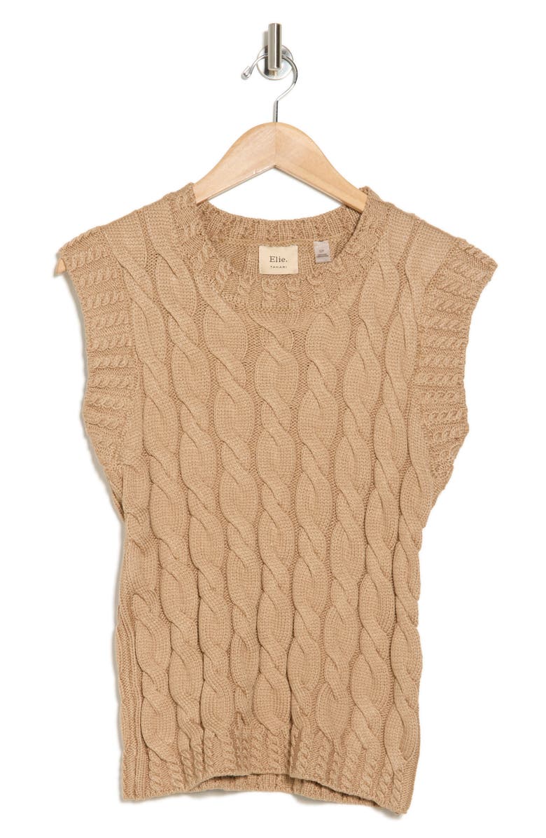 ELIE ELIE TAHARI Cap Sleeve Cable Stitch Sweater, Alternate, color, 
