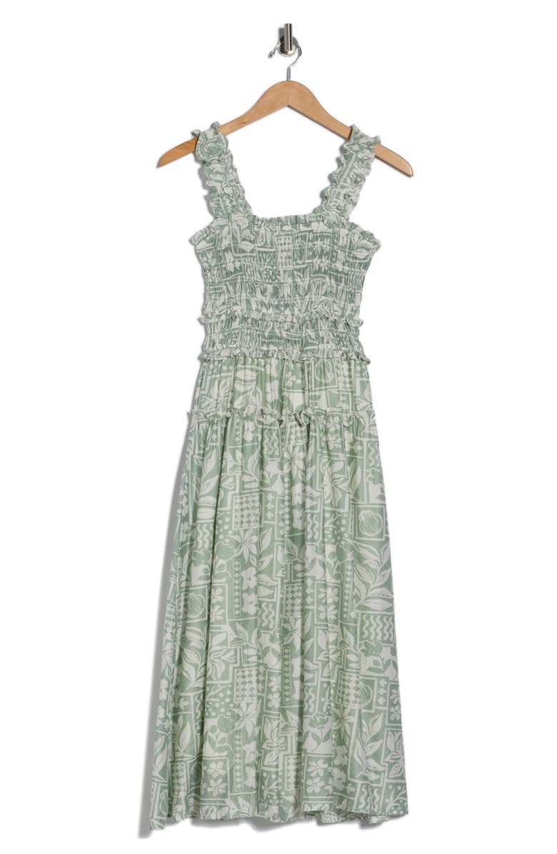 Blu Pepper Mixed Print Smocked Dress, Main, color, Dusty Jade