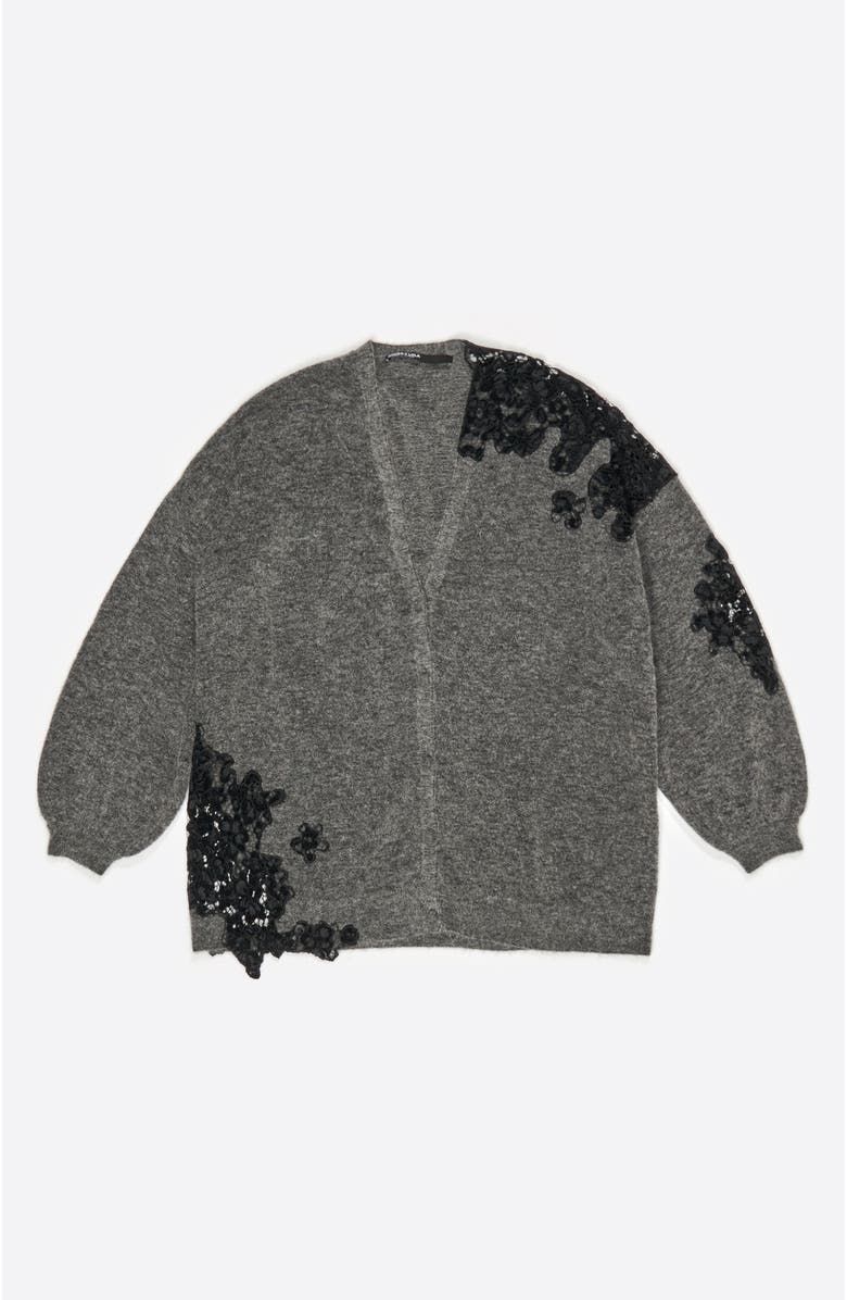 Bimba y Lola Long Lace Cardigan, Alternate, color, Dark Grey