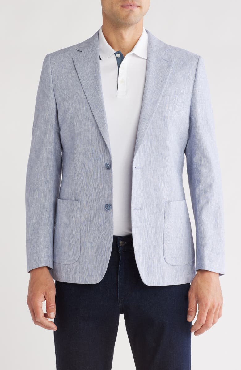 Original Penguin Blue/White Crosshatch Linen & Cotton Sport Coat, Main, color, Blue/ White