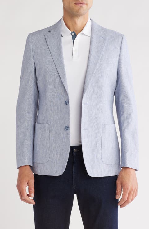 Blue/White Crosshatch Linen & Cotton Sport Coat (Short, Regular & Long)