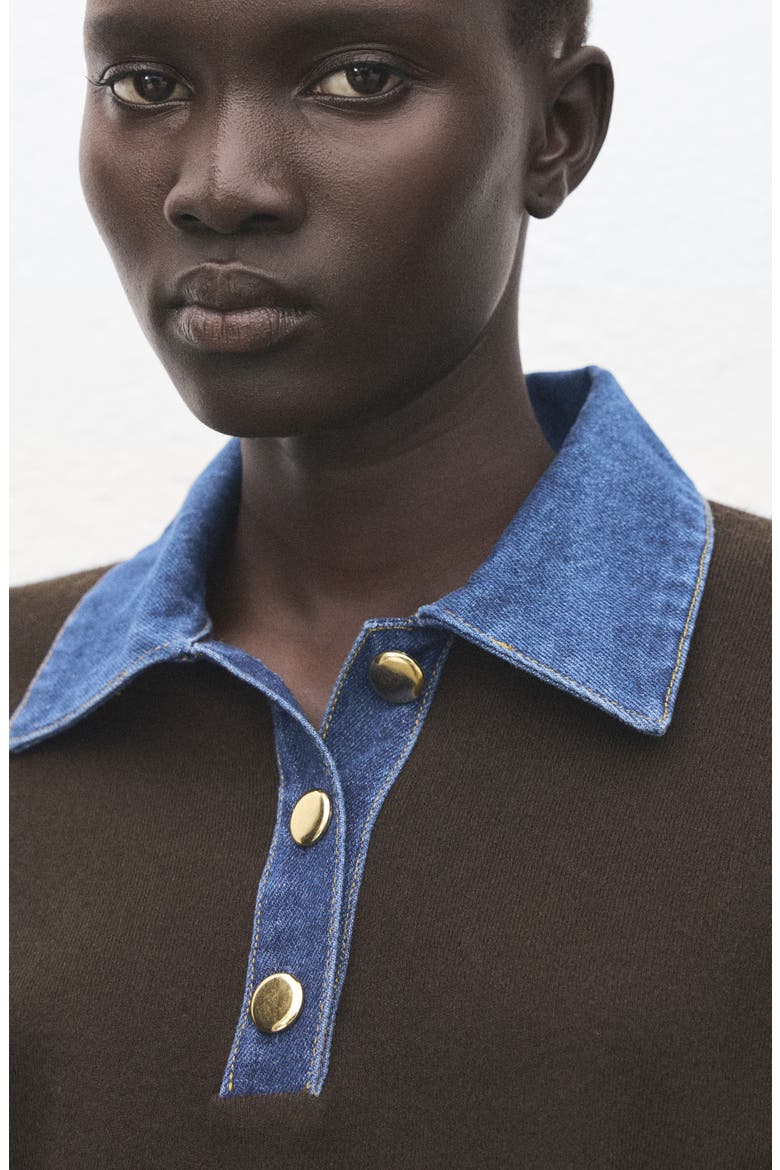 Abril Denim Collar Sweater, Alternate, color, DARK BROWN