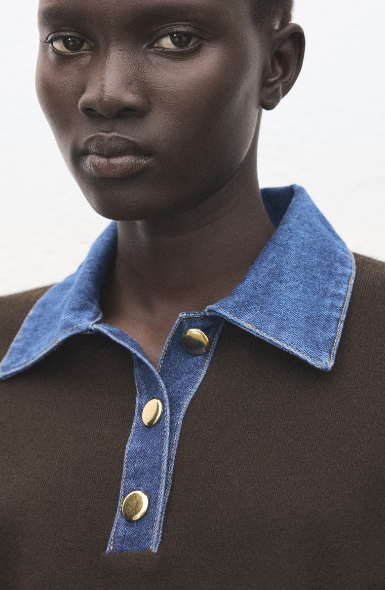 MANGO Abril Denim Collar Sweater, Alternate, color, Chocolate