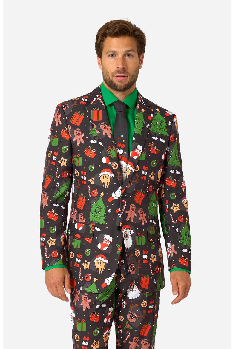 Merry Jinglejoy Slim Fit Two-Piece Suit & Tie Set, Alternate, color, BLACK