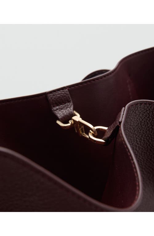 Mango Medium Pebbled Faux Leather Handbag In Burgundy