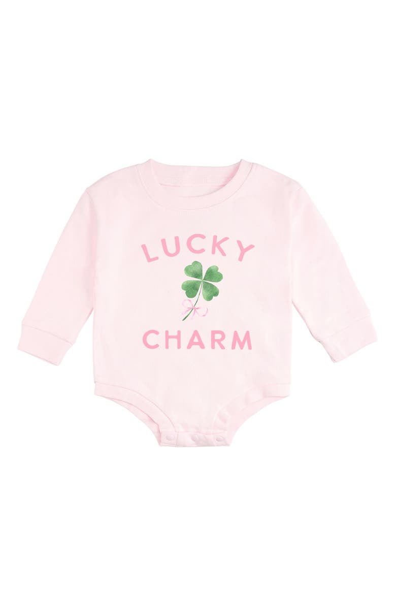 Sweet Wink Lucky Charm St. Patrick's Day Long Sleeve Romper, Main, color, Ballet Pink