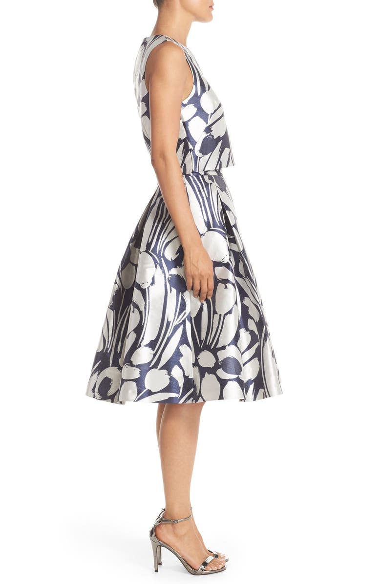 Eliza J Print Jacquard Midi Skirt, Alternate, color, Navy/ Ivory