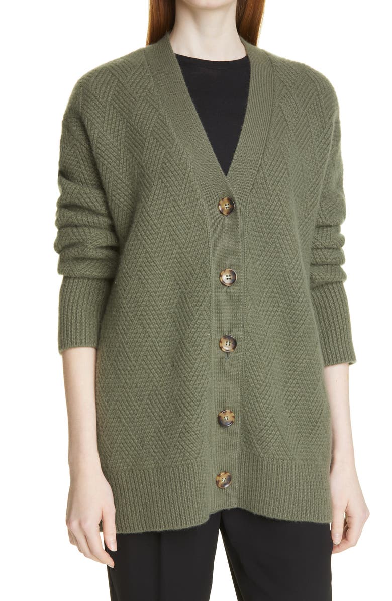 La Ligne Basket Stitch Cashmere Cardigan, Main, color, Hunter