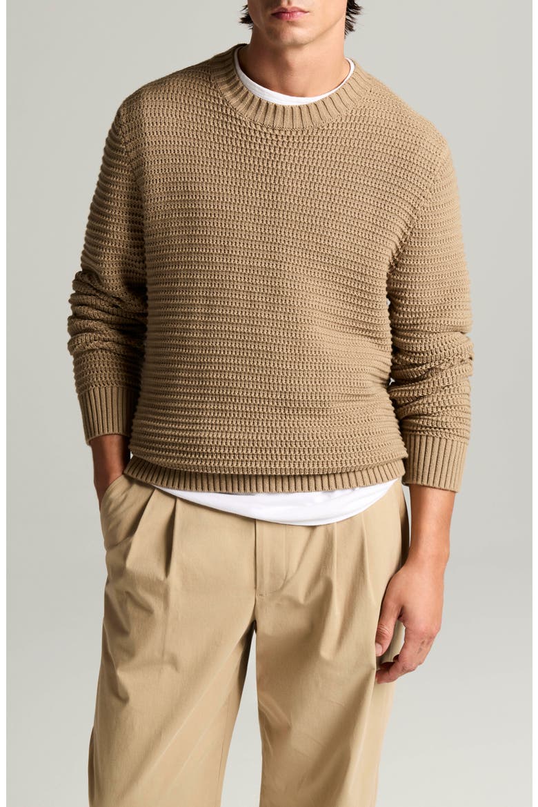 Crafted Textured Cotton & Cashmere Crewneck Sweater, Main, color, DK PECAN