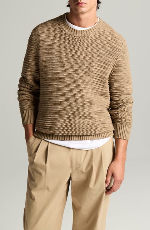 Crafted Textured Cotton & Cashmere Crewneck Sweater