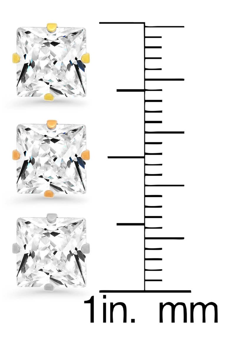 3-Pack Cubic Zirconia Square Stud Earrings, Alternate, color, METALLIC-YELLOW-ROSE