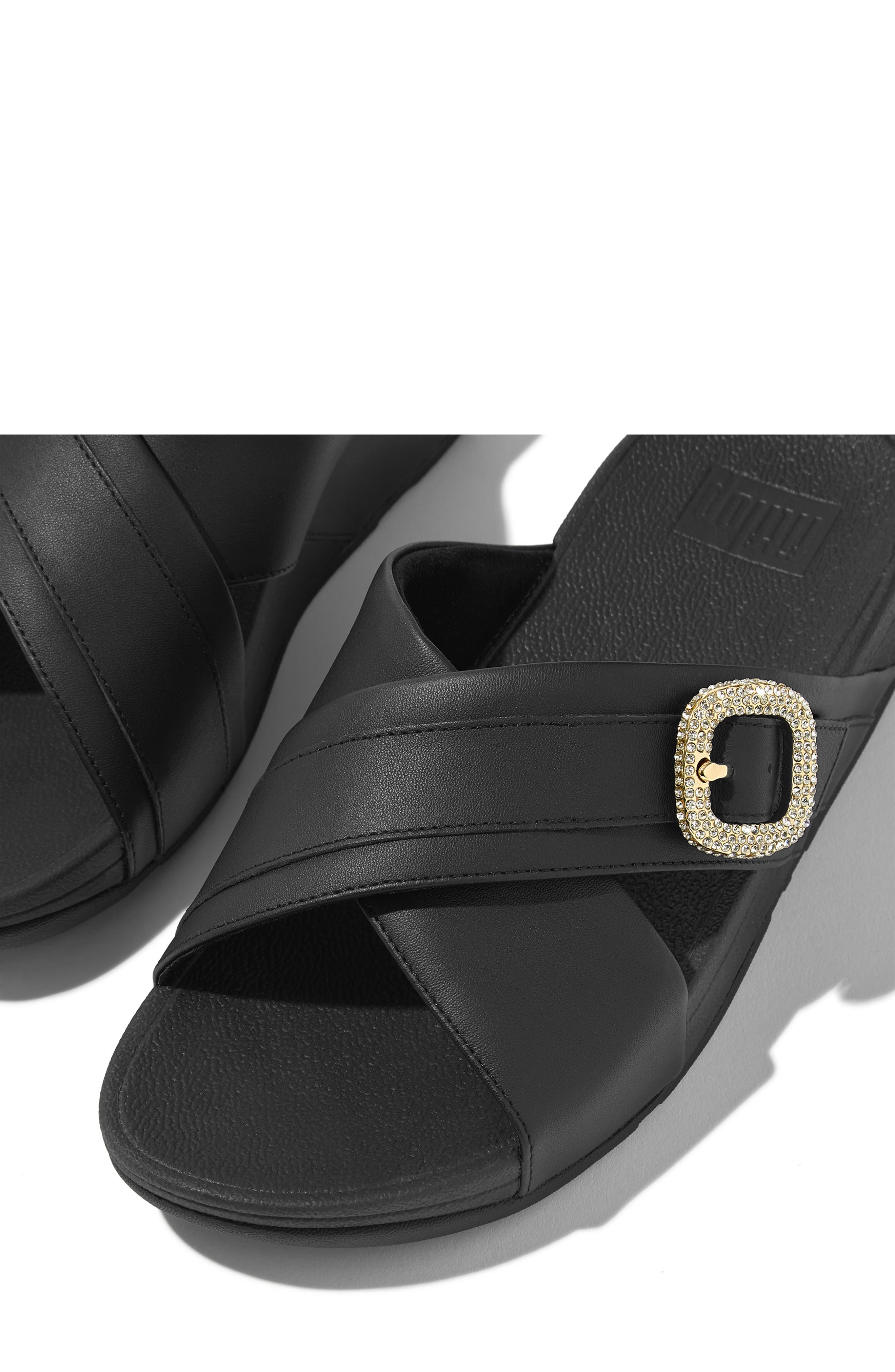 FitFlop Lulu Crystal Buckle Platform Slide Sandal, Alternate, color, 
