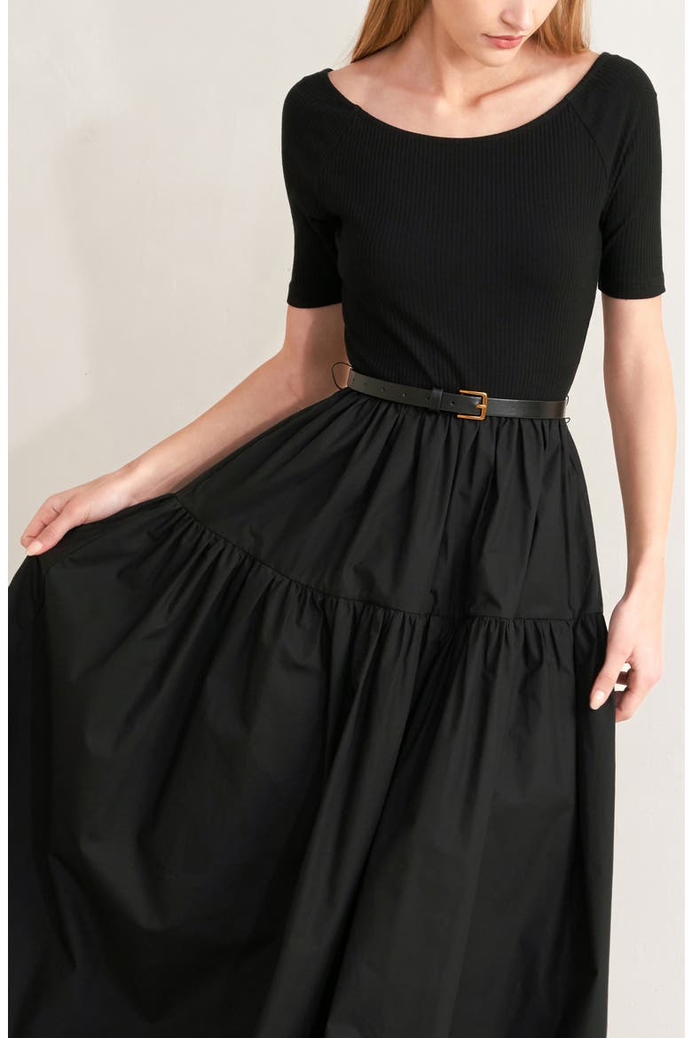 Belted Tiered Maxi Dress, Alternate, color, BLACK