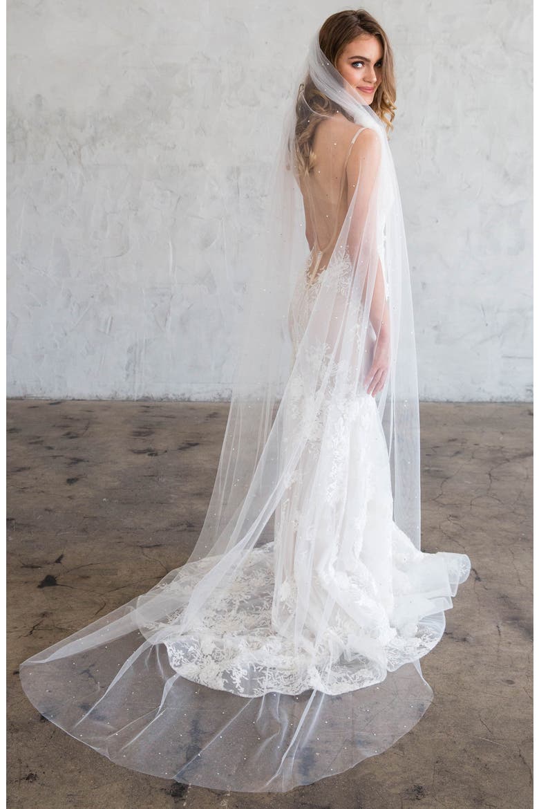Estee Swarovski Crystal Chapel Veil, Main, color, IVORY