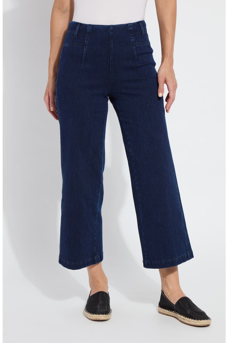 Layton Pull-On High Waist Crop Wide Leg Knit Jeans, Main, color, DARK INDIGO