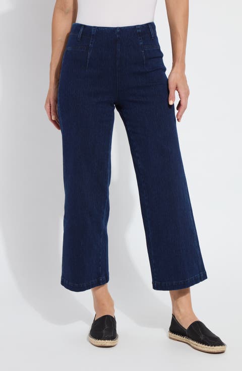 Layton Pull-On High Waist Crop Wide Leg Knit Jeans