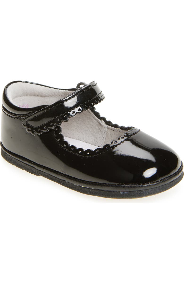 L'AMOUR Kids' Cara Scallop Mary Jane Flat, Main, color, Patent Black