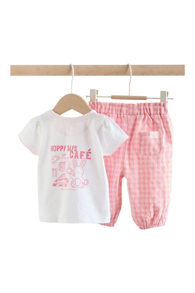 Graphic T-Shirt & Gingham Pants Set, Alternate, color, WHITE