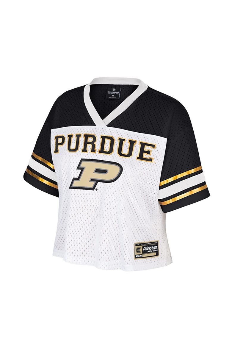 Women's Colosseum  White Purdue Boilermakers Treasure Cropped Football Jersey, Alternate, color, White
