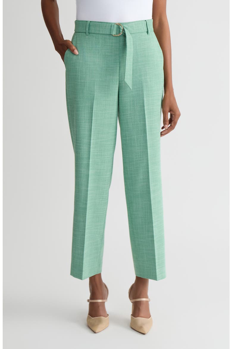 Belted Elastic Back Straight Leg Ankle Pants, Main, color, LUSH GREEN/ VANILLA ICE
