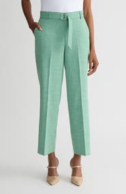 KASPER Belted Elastic Back Straight Leg Ankle Pants