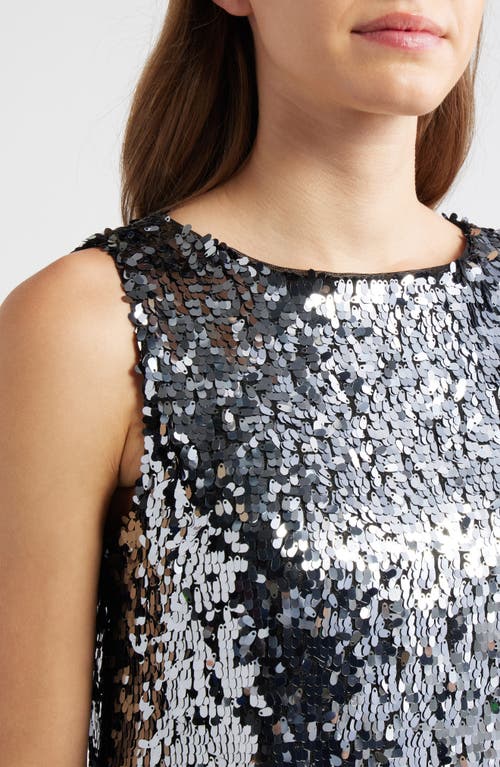 Anne Klein Sequin Boat Neck Tank In Silver