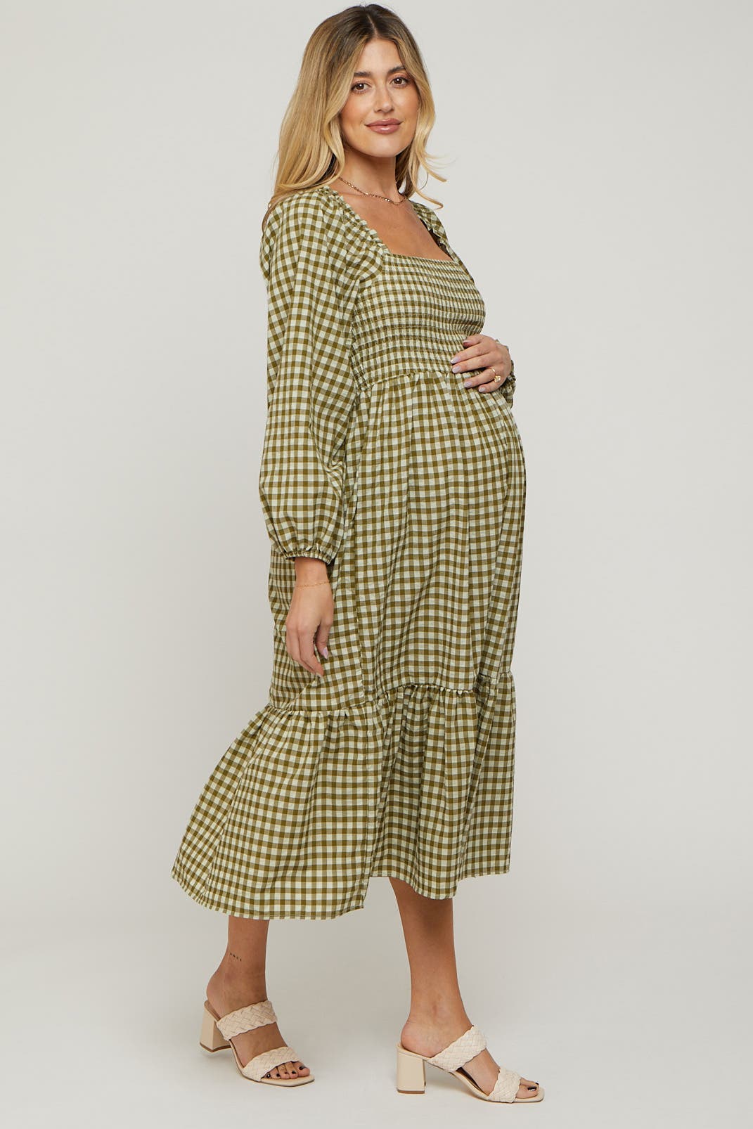 Gingham Long Sleeve Midi Dress - image 2