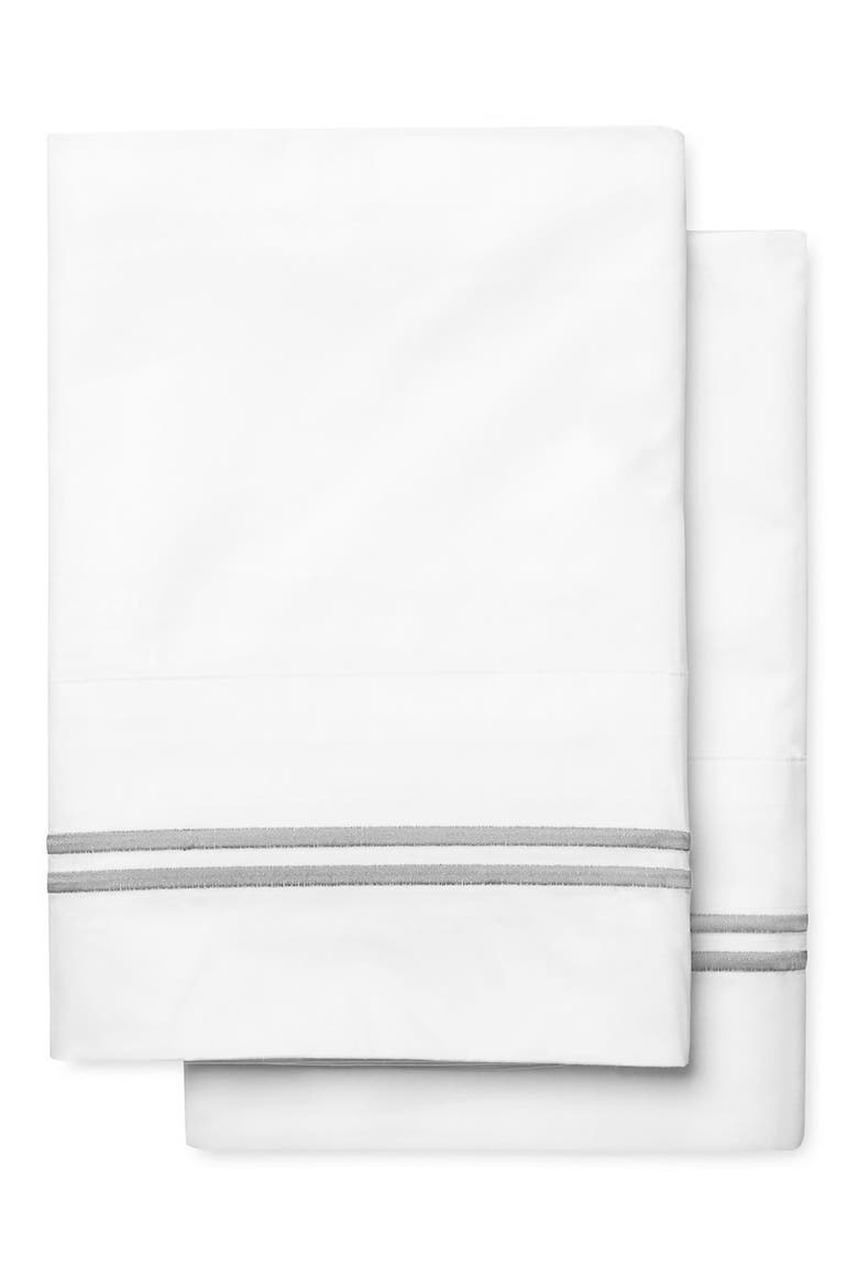 Border Stripe 600 Thread Count Cotton Standard Pillowcases, Main, color, GREY