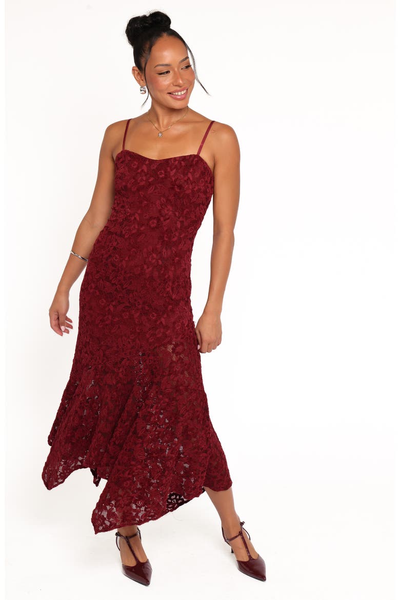 Lorde Embroidered Lace Midi Dress, Alternate, color, BURGUNDY LACE