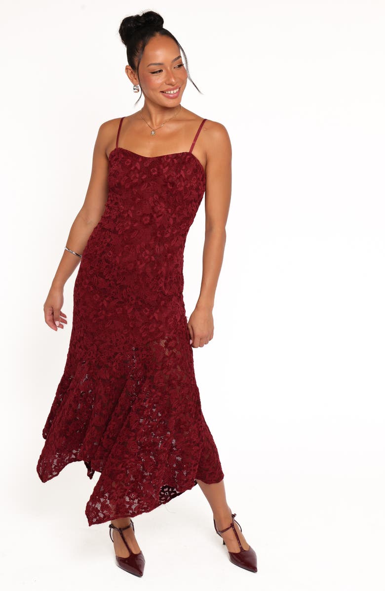 Petal & Pup Lorde Embroidered Lace Midi Dress, Alternate, color, Burgundy Lace