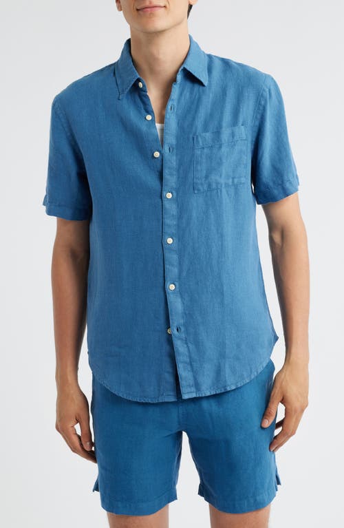 Alex Crane  Ola Linen Short Sleeve Button-up Shirt In Blue