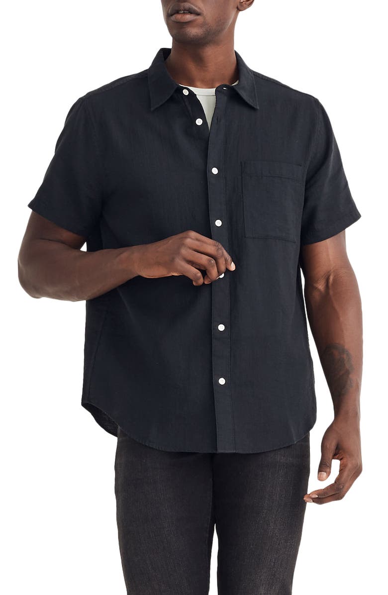 Madewell Perfect Textured Short Sleeve Button-Up Shirt, Main, color, 