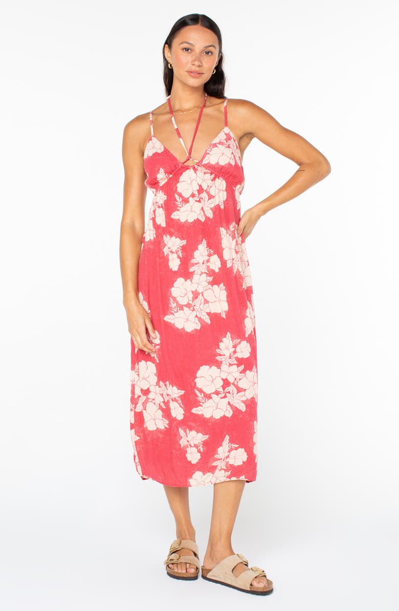 Roxy Sunshine Crush Floral Halter Strap Minidress, Alternate, color, Holly Berry