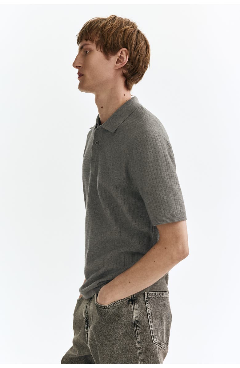 H&M Regular Fit Textured-knit Polo Shirt, Alternate, color, Gray