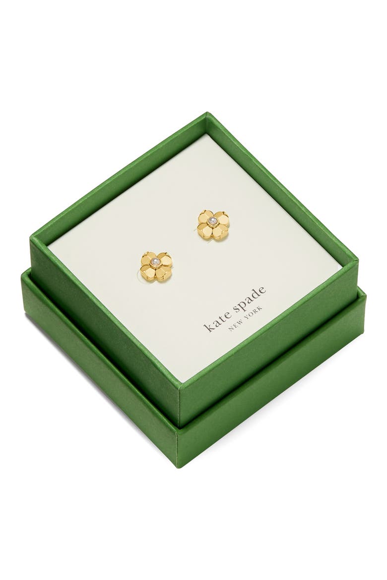 flower stud earrings, Alternate, color, GOLD/ CREAM