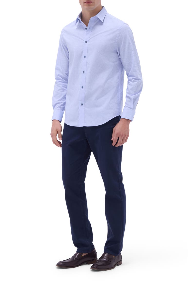 Julian Geometric Jacquard Stretch Cotton Button-Up Shirt, Alternate, color, SKY