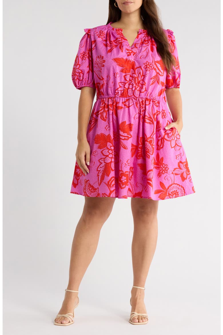 Weirly Floral Print Cotton Dress, Main, color, PINK-RED-MULTI