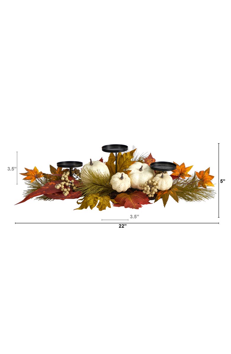NEARLY NATURAL 22-in Fall Pumpkin and Maple Leaf Autumn Candelabrum, Alternate, color, Orange