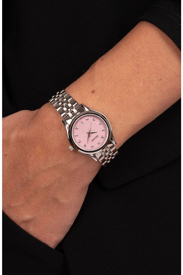 Beleganza Diamond & Mother-of-Pearl Bracelet Watch, 27.5mm, Alternate, color, PINK MOP STAINLESS STEEL