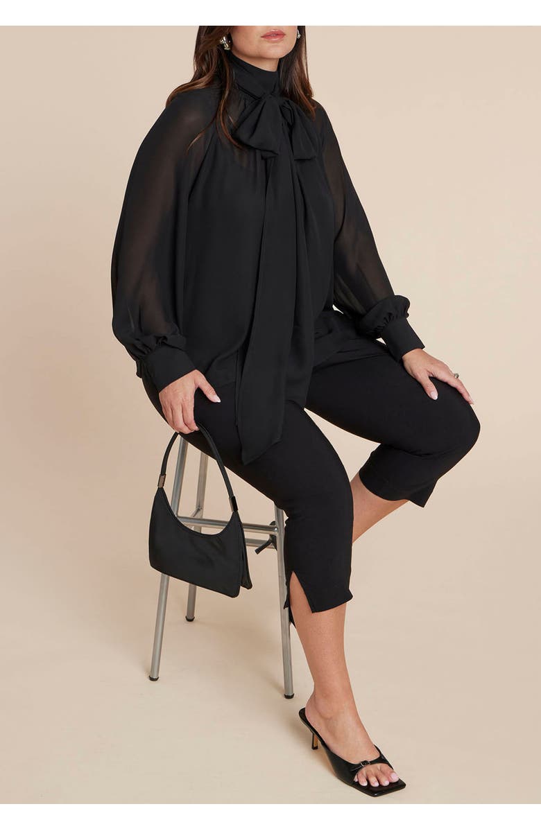 ELOQUII Sheer Neck Tie Blouse, Alternate, color, Black Onyx