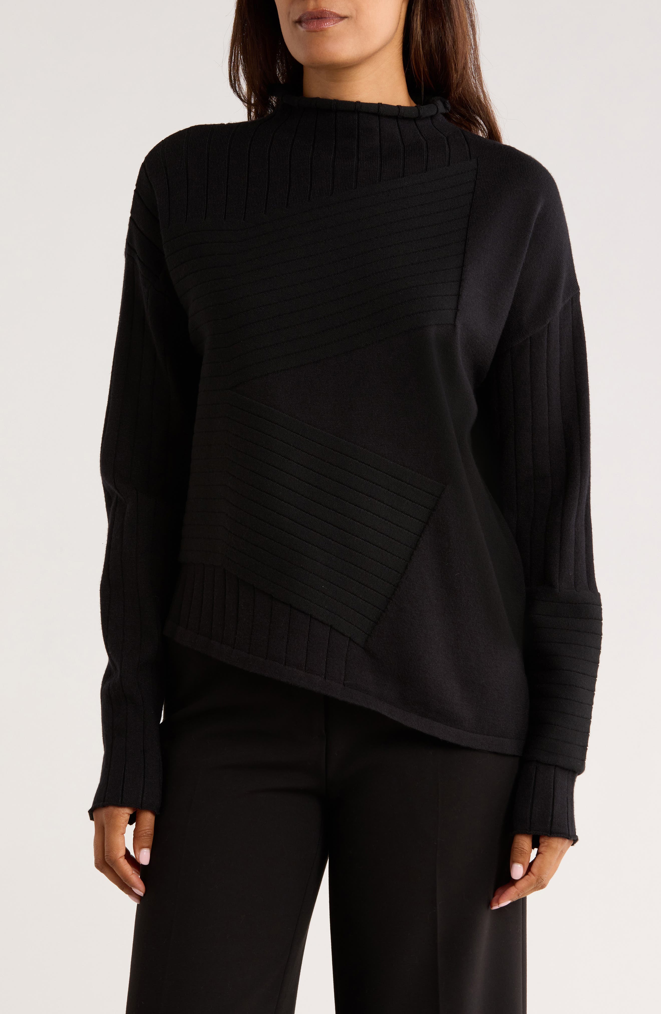 PATRIZIA LUCA Mock Neck Asymmetric Hem Sweater