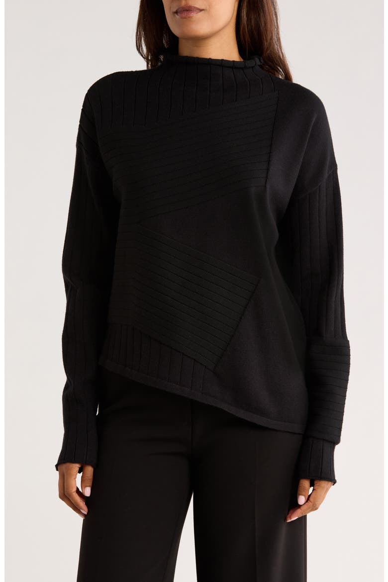 Mock Neck Asymmetric Hem Sweater, Main, color, BLACK