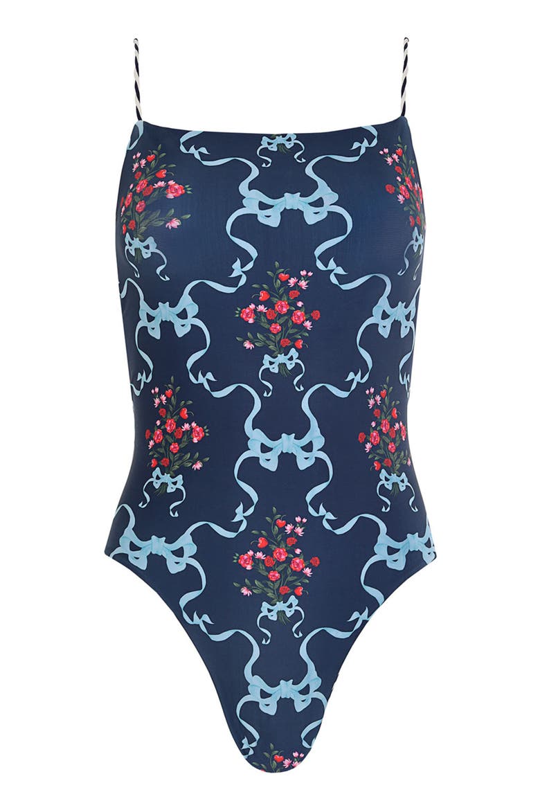 Kali Cherish Reversible Lace-Up One-Piece Swimsuit, Alternate, color, BLUE