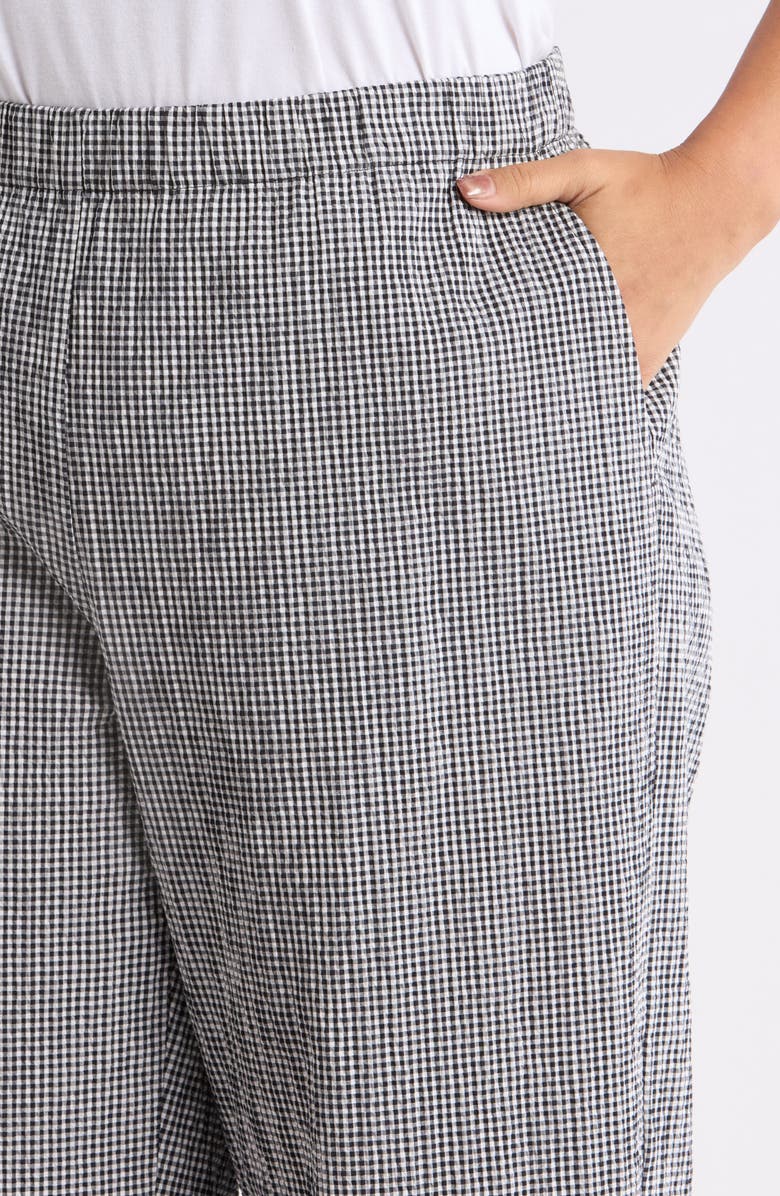 Eileen Fisher Stretch Organic Cotton Ankle Wide Leg Pants, Alternate, color, Black/ White