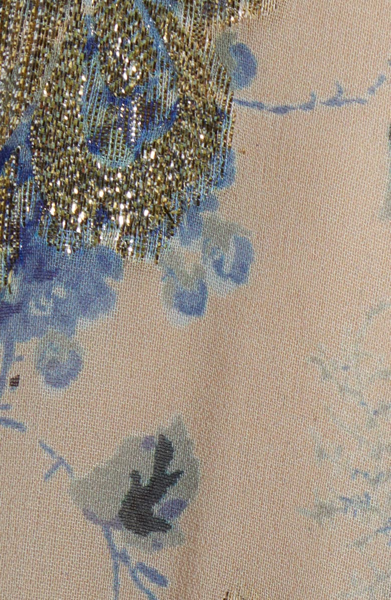 KOBI HALPERIN Josie Metallic Floral Ruffle Button-Up Shirt, Alternate, color, Blue Multi