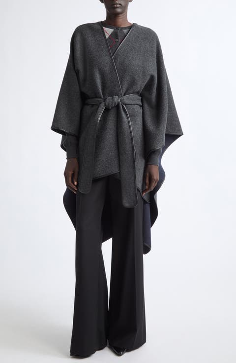 Leather Piped Wool & Cashmere Belted Cape