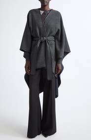 Johnstons of Elgin Leather Piped Wool & Cashmere Belted Cape